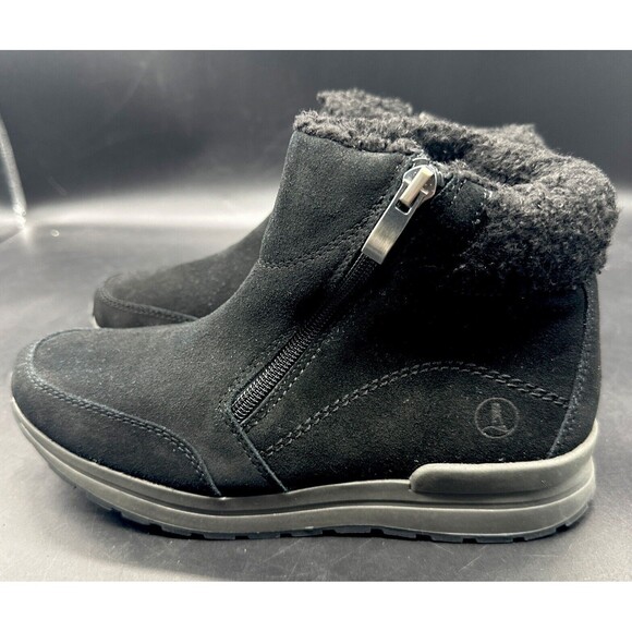Lands End Women’s  Winter Ankle Boots Side Zip Black Suede‎ Sz 6.5B NEW - Picture 1 of 6